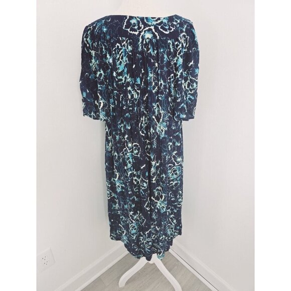 Go Softly Patio Blue Floral Henley Midi Lounge Mumu Relaxed Flowy Dress S - Picture 8 of 8